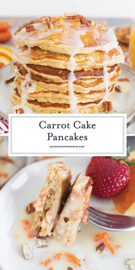 These Carrot Cake Pancakes will have everyone wanting more. They're moist, fluffy and a perfect breakfast or brunch when celebrating spring! Carrot Cake Pancakes, Cake Pancakes, Dessert For Breakfast, Dairy Free Breakfasts, Best Carrot Cake, Spring Brunch, Wanting More, What's For Breakfast, Best Breakfast Recipes