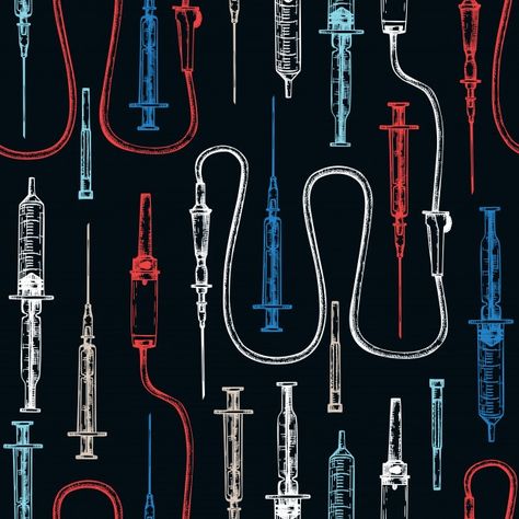 Hospital Sketch, Medical Syringes, Medical Hospital, Surgical Hats, Print Ideas, Medical Equipment, Fabric Print, Vector Pattern, Premium Vector