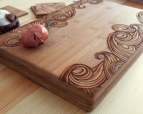 Browse unique items from woodbemine on Etsy, a global marketplace of handmade, vintage and creative goods. Wood Chopping Board, Wood Cheese Board, Woodburning Projects, Wood Burning Crafts, Wood Burning Patterns, Chopping Block, Knife Holder, Diy Holz, Wood Burning Art