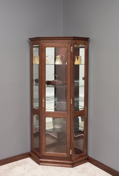 Corner Showcase, Corner Curio Cabinet, Corner Curio, Beveled Glass Doors, Corner Display Cabinet, Crockery Unit Design, Crockery Unit, Corner Display, Amish Furniture