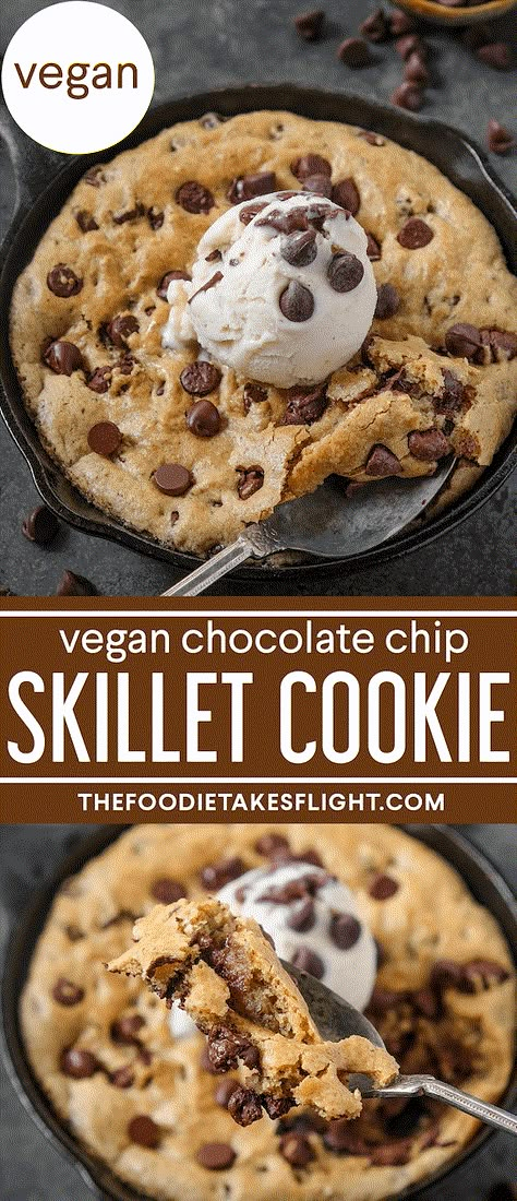 Vegan Skillet Cookie, Vegan Chocolate Chip Cookie Cake, Vegan Pizookie, Vegan Cookie Cake, Vegan Subs, Chocolate Chip Pizza, Skillet Dessert, Chocolate Chip Skillet Cookie, Vegan Chocolate Cookies