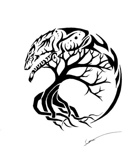 Spirit Wolf and Tree of Life by CalamityMoon.deviantart.com on @deviantART Luis Tattoo, Druid Symbols, Tattoo Wolf, Tree Stencil, Tree Of Life Tattoo, Celtic Tree Of Life, Mermaid Tattoos, Celtic Tattoos, Celtic Tree