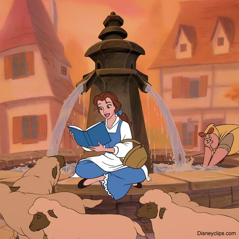 Belle reading her book by the fountain #disney, #beautyandthebeast, #belle, #disneyprincess Lana Del Rey, Belle Reading, Bueaty And The Beast, Yellow Ballgown, Village Dress, Belle Aesthetic, Old Disney Movies, Glow Getter, Belle And Beast