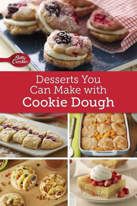 When you’re short on time and in need of a crowd-worthy dessert, count on these 12 desserts that start with Betty Crocker sugar cookie mix and end with impressed guests. Desserts Using Cookie Dough, Cookie Mix Desserts, Cookie Dough Mix Recipes, Cookie Dough Uses, Betty Crocker Cookie Mix Recipes Ideas, Recipes Using Betty Crocker Cookie Mixes, Recipes Using Betty Crocker Sugar Cookie Mixes, Desserts With Cookie Dough, Desserts With Sugar Cookie Dough