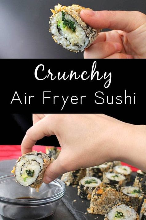 Y'all, I am crazy for these delicious Air Fryer Sushi Rolls! They're crunchy, filling, and so, so fun to make! Air Fryer Sushi, Fried Sushi, Sushi Rolling, Easy Air Fryer Recipes, Sushi Recipes Homemade, Dessert Sushi, Sushi Roll Recipes, I Am Crazy, Oyster Recipes