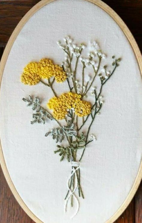 Yellow Embroidery Flower, Anemone Flower Embroidery, Yellow Flowers Embroidery, Simple Floral Embroidery Designs, Bouquet Of Flowers Embroidery, Beeds Embroidary, Wildflower Embroidery Pattern Free, Basic Flower Embroidery, Floral Embroidery Ideas