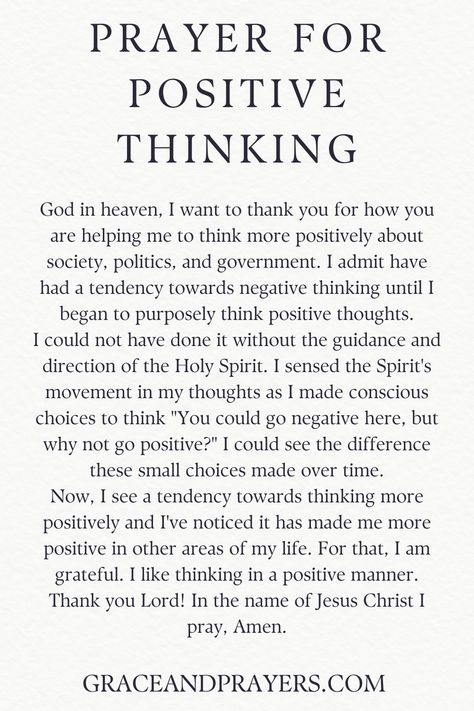 Searching for a prayer to have positive thinking? Need to pray for good thoughts? We'll share 6 powerful prayers that can help. Prayers For Bad Thought, Prayer For Positive Thoughts, Prayers For Positivity, Prayers For Positive Thinking, Prayer For Positive Outcome, Prayer For Negative Thoughts, Prayer Against Bad Thoughts, Prayer For Positivity, How To Think Positive Thoughts