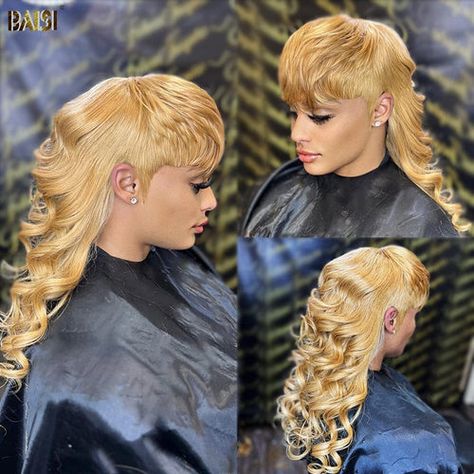 Wavy Mullet, Blonde Mullet, Mullet Wig, Hair Colorful, Roll Hairstyle, Quick Weave Hairstyles, U Part Wig, Glueless Wig, Blonde Pixie Cuts