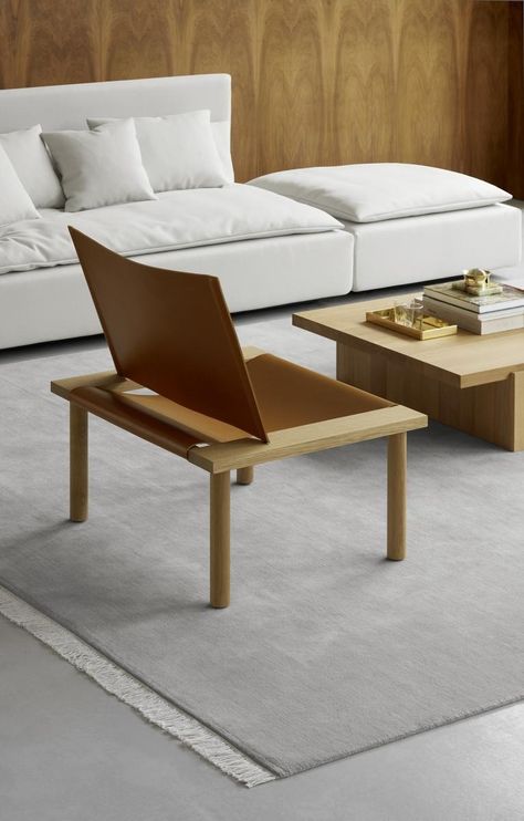 ILMA, Design: Jonas Lutz Minimal Lounge, Low Chair, Lounge Chair Design, Contemporary Chairs, Sling Chair, Oak Furniture, Cool Chairs, Wood Chair, Leather Seat