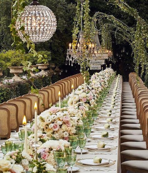 6 Nature Wedding Decor Ideas That Are Trending Like Crazy by DLB Italian Wedding Reception, Wedding Reception Themes, Nature Themed Wedding, Classic Elegant Wedding, Wedding Chandelier, Tuscany Wedding, Long Table, Whimsical Wedding, Wedding Organization