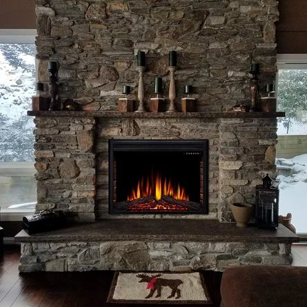 S Wall Mounted Electric Fireplace, Mounted Electric Fireplace, Recessed Electric Fireplace, Cabin Fireplace, Fireplace Shelves, Wall Mount Electric Fireplace, Rock Fireplaces, Farmhouse Fireplace, Electric Fireplace Insert