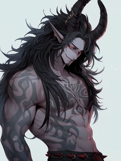 Feral Tiefling Male, Demon Clothes Male, Demon Oc Art Male, Hot Demon Art Male, Demon Oc Design, Demon Boy Oc, Dragon Man Hybrid, Male Monster Oc, Male Demon Oc