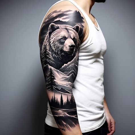 Bear Claw Tattoos For Men, Bear Tattoos For Men Arm, Papa Bear Tattoo, Bear Tattoos For Men, Grizzly Bear Tattoos, Black Bear Tattoo, Bear Claw Tattoo, Cute Tattoo Ideas, Wildlife Tattoo