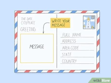 How to Write a Postcard (with Pictures) - wikiHow How To Write A Postcard, Postcard Messages Ideas, What To Write On A Postcard, Postcard Writing Ideas, Diy Postcard Ideas, Making Postcards, Postcards For Kids, Postcard Examples, Postcard Writing