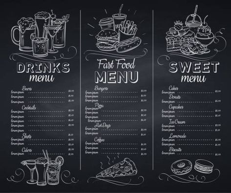 Speisekarte - Illustrationen und Vektorgrafiken - iStock Chalkboard Restaurant, Cafe Menu Boards, Cafe Chalkboard, Chalk Menu, Papan Tulis Kapur, Blackboard Menu, Coffee Chalkboard, Makanan Cepat Saji, Menu Board Design