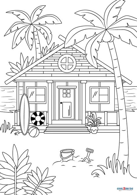 Printable Colouring Pages Adults, Summer Coloring Pages Aesthetic, Summer Coloring Sheets Aesthetic, Beach Coloring Pages For Adults, Colouring Sheets Aesthetic, Colouring Pages For Kids Printables, Colouring Pages For Adults Aesthetic, Beach House Drawing, Nature Coloring Pages For Kids