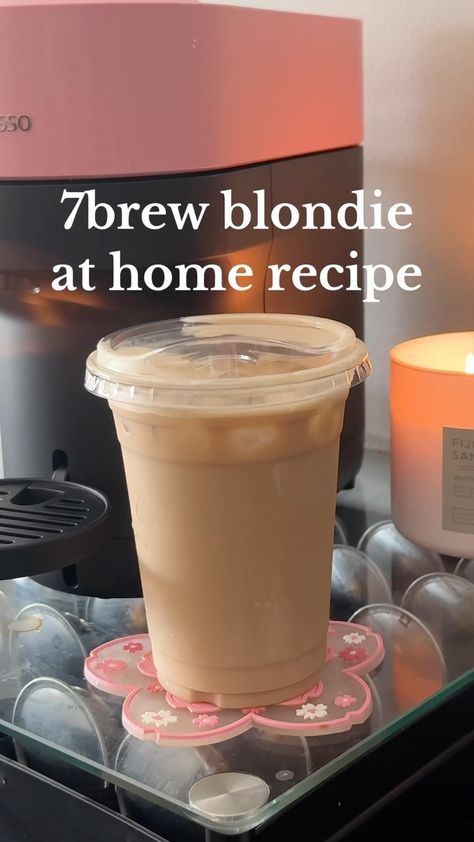 Brookelyn Meyer ☕️✨🌸 | 7brew blondie at home 😋💗✨ any drink with vanilla and caramel is fire 🔥 Recipe: ✨ 1-2 tbsp caramel (want to have the same amount of… | Instagram 7 Brew Blondie Recipe Coffee, 7brew Blondie Coffee Recipe, 7 Brew Iced Blondie Recipe Coffee, Nescafe Gold Recipe, 7brew Recipes, 7brew Coffee Drinks, 7 Brew Coffee Recipes, Caramel Latte Recipe, Diy Coffee Drinks