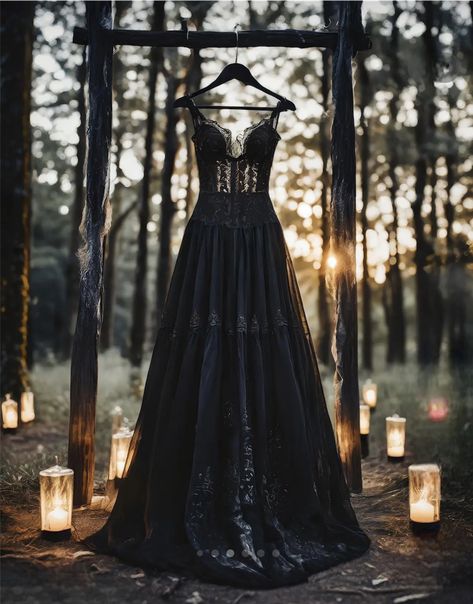 Simple Dark Wedding Dress, Black Wedding Dresses Witchy, Halloween Wedding Bridesmaids, Gothic Boho Wedding Dress, Dark Fairytale Dress, Boho Dark Wedding, Dark Enchanted Wedding, Witchy Wedding Dress Black, Black Fairy Dress