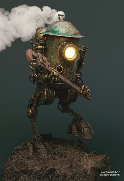 Hora de trabalhar Steampunk Robot Art, Steampunk Robots, Steampunk Robot, Steampunk Artwork, Art Steampunk, Robot Sculpture, Retro Robot, Steampunk Decor, Arte Robot