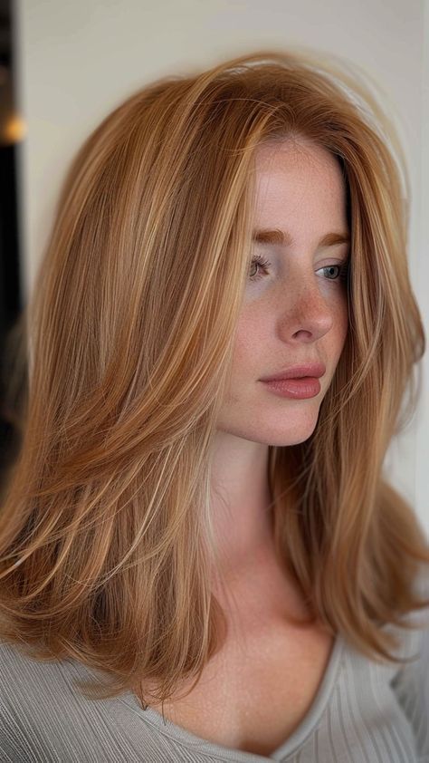 #hairstyleideas Lily Bloom Hair Color, Hair Colors That Suit Olive Skin, No Layers Long Hair, Lowlights On Ginger Hair, Virgin River Mel Hair, Redhead Money Piece, Old Money Red Hair, Shoulder Length Ginger Hair, Mid Length Red Hair