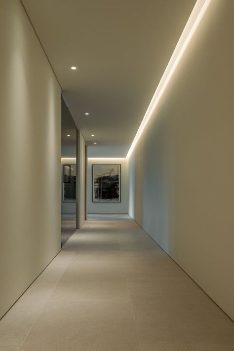 Negre Studio: B11 House is situated in Son Vida, one of the most privileged neighborood of Palma. It's spectacular location is perfectly enhanced through its architecture.⁠ #architecture #house #fashion #decor #diy #homedecor #amazingarchitecture #interiordesign #contemporaryhome #modern #residence #designer Led Hallway Lighting, Modern Tv Wall Unit, Tv Wall Unit Designs, Wall Unit Designs, Modern Tv Wall Units, Tv Cabinet Design, Modern Tv Wall, Green Interior Design, Wall Tv Unit Design