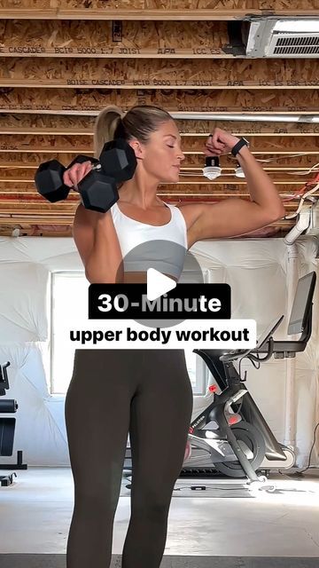 (🔰 save for later) I get asked all the time “what does a workout look like inside @movementwithjulie weekly workout plan?!”   So I... | Instagram Upper Body Workout At Gym Plan, 30 Minute Compound Workout, Upper Body Dumbbell Workout For Women, Standing Chest Fly, 30 Minute Upper Body Workout, Dumbell Arm Workout, Workout Structure, Gorilla Rows, Upper Body Dumbbell