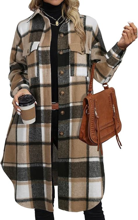 Long Flannel Shirt, Long Flannel, Fall Winter Jacket, Jackets Casual, Oversized Button Down Shirt, Plaid Shacket, Womens Jackets Casual, Flannel Jacket, Casual Vest