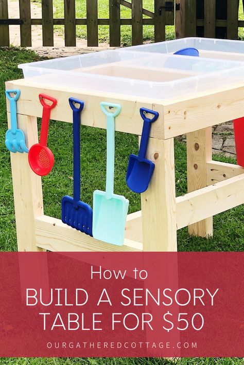 Sandbox Table Diy, Sand And Water Table Diy, Diy Water Sand Table, Water And Sand Table Diy, Stand Up Sand Table, Easy Water Table Ideas, Build A Sensory Table, Sensory Table Building Plans, Sensory Tables Diy