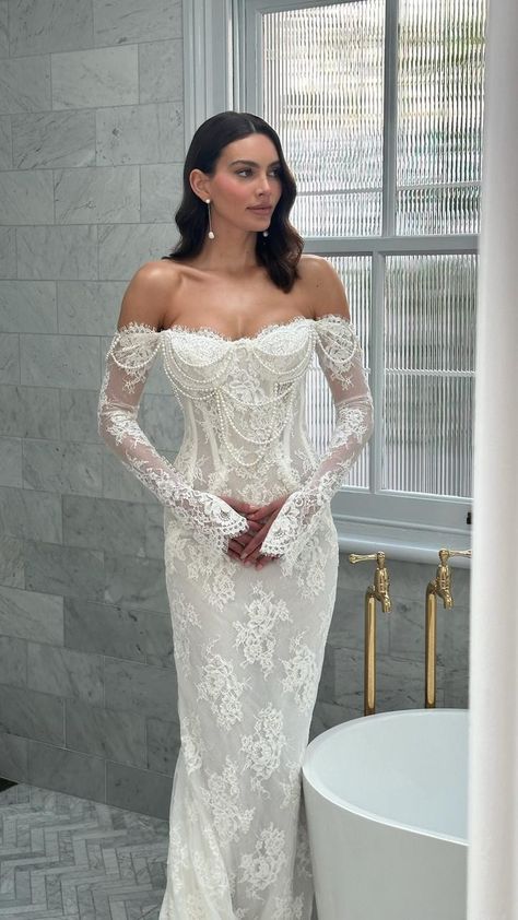 ERAMIA by @pallascoutureprivee 🤍 | Instagram Wedding Dress With Back Tattoo, Wife Dress Wedding, Berta Privee Wedding Dress, Old Lady Wedding Dress, Vintage Civil Wedding Dress, Love Shack Fancy Wedding Dress, Tattoos In A Wedding Dress, Long Sleeve Lace Wedding Dress Mermaid, Body Con Wedding Dress Lace