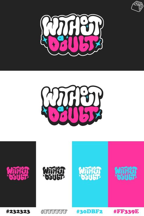 "Without A Doubt" Typography logo which I created for the brand using a custom font face from scratch. For this design I was responsible for creating a clean 200s style logo with fun, candy like bright colours that pop out of the screen. If you are in need of a logo for your brand and you like the style of this logo, feel free to contact me! I look forward to working with you! Fun Logos Inspiration, Pop Art Studio, Fonts Dafont, Candy Letters, Candy Logo, Alphabet Lettering, Unique Lettering, Free Font Download, Illustrator Design Tutorial