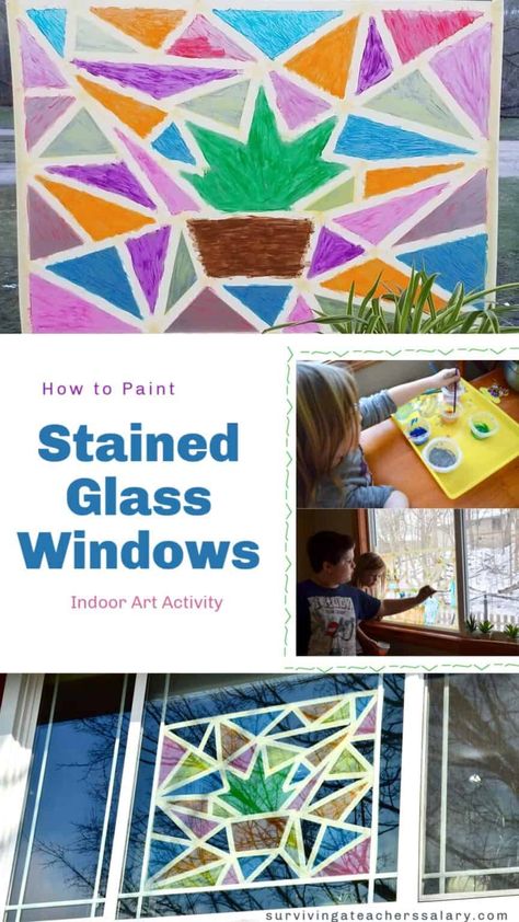 How to Paint Stained Glass Windows at Home Art Activity for Kids Washable Paint On Windows, Temporary Stained Glass Window Diy, Diy Window Paint Washable, Painted Stained Glass Windows, Window Painting Ideas Diy, Stained Glass Windows Art, Diy Window Paint, Window Art Ideas, Window Art Projects