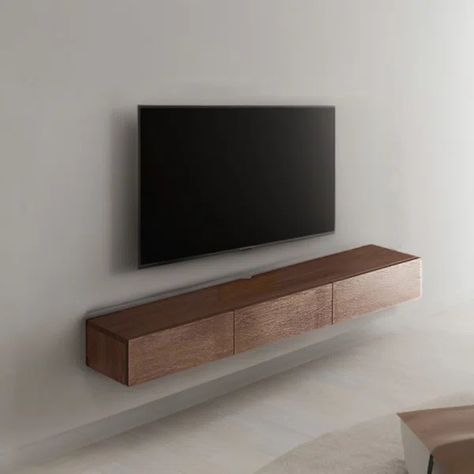 Tv Console Design, Hanging Tv Cabinet, Credenza Wood, Wall Mounted Media Console, Walnut Tv Stand, Hanging Tv, Floating Tv Stand, Floating Tv, Hanging Cabinet