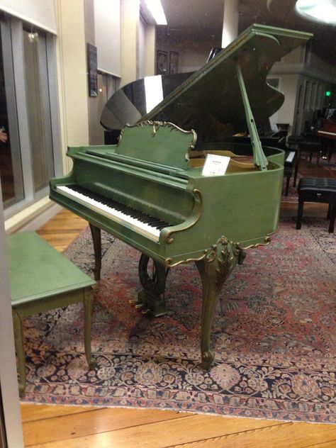 The most beautiful Ivers and Pond baby grand piano in 'Versailles Green.' #ifihadahouse Piano Redo, Green Piano, Grand Piano Room, Piano Grand, Piano Room Decor, Paint Pallette, Beautiful Instruments, Painted Pianos, Piano Lessons For Beginners