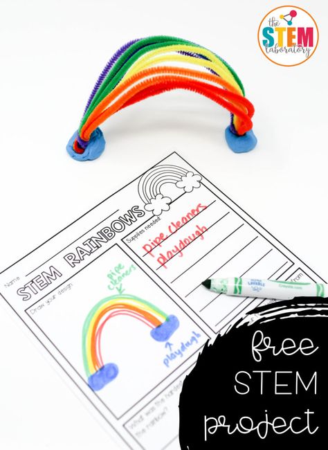 This simple STEM challenge will be perfect for Pre-K, kindergarten or first grade. My kids love STEM activities!  #stemforkids #stemlearning #steamkids #kidsstem #stem #kidssteam Rainbow Stem, Kindergarten Stem Challenges, Simple Stem Challenges, Spring Stem Activities, Stem Activities Kindergarten, Stem Bins, Stem Activities Preschool, Kindergarten Stem, Elementary Stem Activities