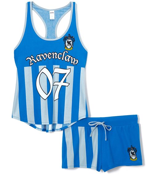 Harry Potter Ravenclaw Quidditch Pajama Top & Shorts - Juniors #harrypotter #ravenclaw #quidditch #hogwarts #pajamas #sleepwear #blue #fashion #affiliate Harry Potter Ravenclaw Outfits, Ravenclaw Outfit, Ravenclaw Quidditch, Hogwarts Quidditch, Harry Potter Ravenclaw, Harry Potter Magic, Cotton Pjs, Harry Potter Outfits, Harry Potter Theme