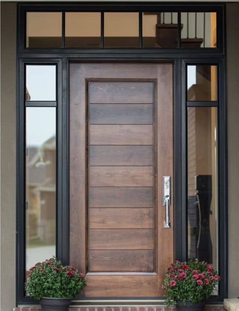 Tons of ideas for how to update your front door and increase its style. This includes paint colors (for all styles - farmhouse, craftsman, modern, rustic, wooden or glass) decorations and more. Give your front door a makeover this spring! #frontdoor #frontporch #doordecor Pintu Interior, Exterior Door Colors, Modern Exterior Doors, Custom Wood Doors, Wooden Main Door, Wooden Main Door Design, Modern Front Door, Entrance Door Design, Wood Front Doors