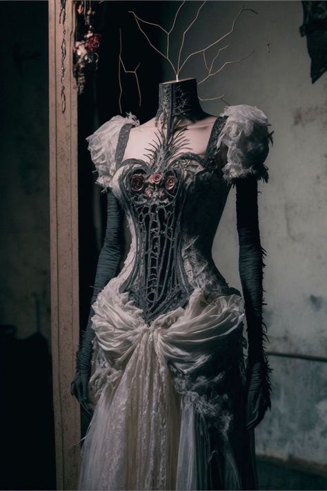 Dresses Gothic Victorian, Gothic Ballroom Dress, Vampire Wedding Dress Victorian Gothic, Gothic Bride Wedding Dress, Spring Goth Wedding, Vampire Gown Victorian Gothic, Gothic Gown Victorian Era, Horror Wedding Dress, Gothic Fantasy Dress