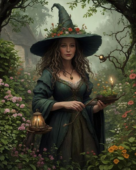 In her sanctuary of petals and herbs, the garden witch tends to the secrets of nature's bloom with whispers and potions☘️🌷🦋 for @rowan_lewgalon_aiart | #aiweekofwitchesmarch24 #aiartdaily #aichallenge #gardenwitch #witch #magicalai #aiart #digitalart #fantasy #garden #mystical Garden Mystical, Fae Witch, Mystical Creatures Mythology, Witch Apothecary, Medieval Witch, Garden Witch, Fairy Witch, Witch Wallpaper, Witch Rituals