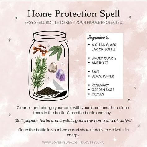 Home Protection Spell Jar, Home Protection Spell, Protection Spell Jar, Witches Jar, Lunar Witch, Spell Bottles, Witchcraft Spells For Beginners, Jar Spells, Spells For Beginners