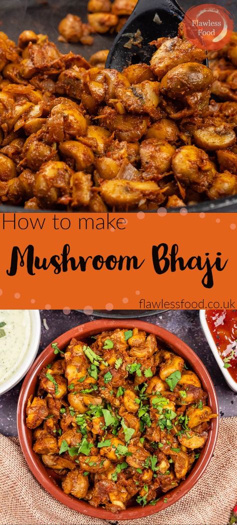 Baji Mushroom, Mushroom Bhaji Recipe, Easy Vegetarian Indian Recipes, Mushroom Indian Recipes, Indian Mushroom Recipe, Indian Veggie Sides, Mushroom Curry Recipe, Mushroom Curry Indian, Recipe Indian Foods