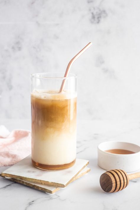 Oatmilk Honey Latte - The Classy Baker Oatmilk Latte, Honey Latte, Cold Oats, Sweet Savory Recipes, Agua Fresca, Savory Recipes, Milk Frother, Sweet And Savory, Oat Milk