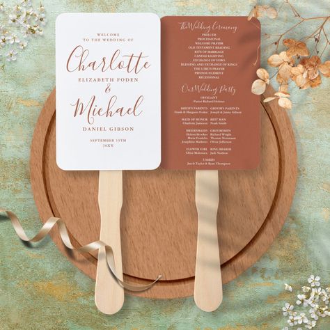 Fall Wedding Terracotta, Wedding Terracotta, Typography Minimalist, Program Wedding, Terracotta Wedding, Wedding Fans, Personalised Wedding Invitations, Bridesmaids And Groomsmen, Modern Typography