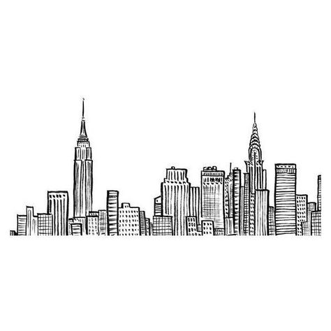 Nyc Collage, New York Drawing, Plates Ideas, Skyline Drawing, New York Landscape, Cityscape Drawing, China Architecture, Skyline Painting, Building Drawing