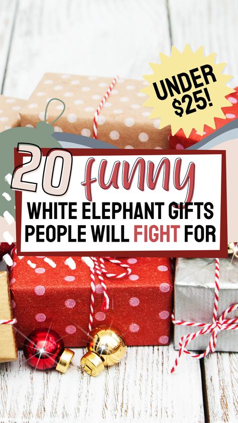 Be the hit of the party this Christmas AND save money with these funny gag gift ideas, all under $25. Each of these White Elephant party gifts is guaranteed to bring a smile. Christmas Party | Christmas Gifts | White Elephant Ideas | Funny Gift Ideas | Gag Gifts | Novelty Gifts Funny White Elephant Gift Ideas, White Elephant Ideas, Funny White Elephant Gifts, Elephant Gifts Christmas, Yankee Swap Gift, White Elephant Gift Ideas, Elephant Gift Ideas, Elephant Game, White Elephant Game