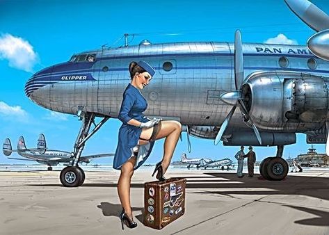 Romain Hugault, Aviation Furniture, Aviation Education, Arte Pin Up, Pin Up Girl Vintage, Pin Up Posters, Pinup Style, Pinup Art, Airplane Art