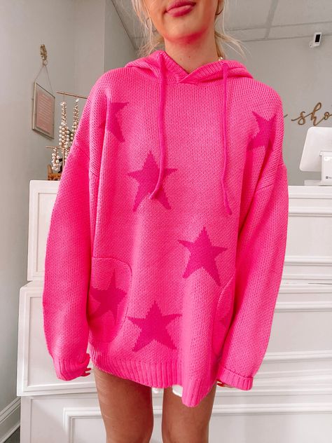 Total Domination Star Sweater | Sassy Shortcake Boutique Cozy Pink Sweater, Hot Pink Western Outfit, Comfy Pink Outfits, Preppy Outfits Pink, Comfy Preppy Outfits, Preppy Pink Outfits, Preppy Southern Outfits, Hot Pink Clothes, Hot Pink Outfits