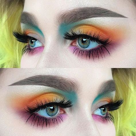 WEBSTA @helenesjostedt Colours ✨  I used: @nyxcosmeticsnordics ultimate brights eyeshadow palette | @felinelashes in Siberian | @inglot_sweden individual eyelashes 22S | @anastasiabeverlyhills dipbrow pomade in blonde and brow gel in clear ✨ Mad Hatter Makeup, Mad Hatter Halloween Costume, Wonderland Makeup, Mad Hatter Costume, Bright Eyeshadow, Bright Makeup, Alice In Wonderland Costume, Smink Inspiration, Smokey Eyes