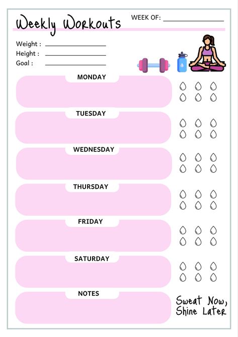 Printable weekly workout sheet Gym Workout Sheet, Workout Checklist Printable, Workout Calender, Workout Calendar Printable, Workout Logs, Workout Sheets, Workout Board, Fitness Tracker Printable, Workout Template