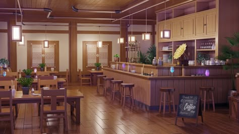 ArtStation - Coffee Shop, Vincent Lau Anime Backgrounds Cafe, Coffee Shop Background, Anime Coffee, Shop Background, Episode Backgrounds, Scenery Background, Cafe Art, Image 3d, Anime Backgrounds Wallpapers