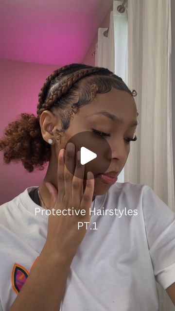 china🦋 on Instagram: "doing my hair is real live therapy 😭🩷 what’s some protective hairstyles yall want to see? #shorthairstyle #braids #braidstyles #straightbacks #hairtutorial #hairstyles #curlyhairstyles" Cute Natural Hairstyles Braids No Weave, Simple Hair Styles For Black Girls Easy, Cute Braided Natural Hairstyles, 1 Week Hairstyles Black, Cornrows To Bun, Hairstyle With Real Hair, Easy Styles To Do With Braiding Hair, Cute Hairstyles Protective, Braided Hairstyles For Black Women Natur